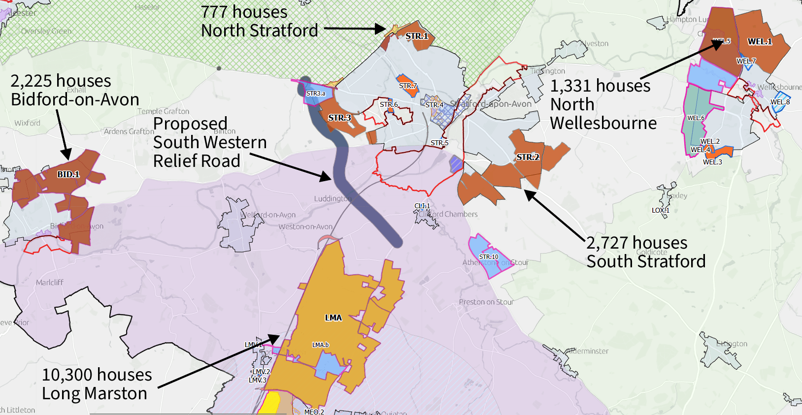 Major strategic housing allocations around Stratford-upon-Avon