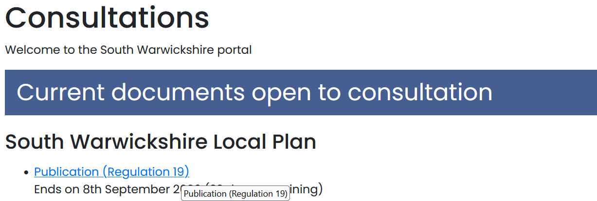 1.3 After logging in you'll see the Regulation 19 consultation on your dashboard.