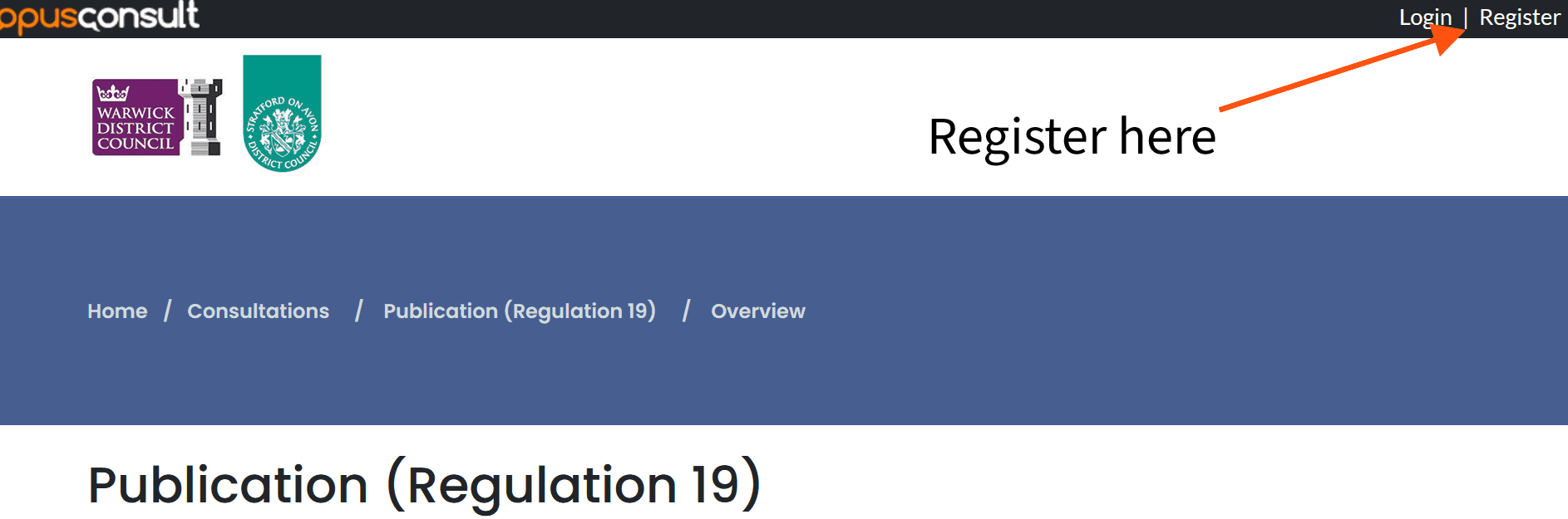 1.1 Click 'Register' in the top-right corner of the consultation portal.