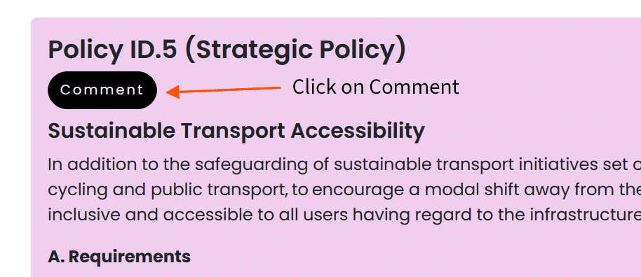 2.2 Click the 'Comment' button to begin writing your representation.