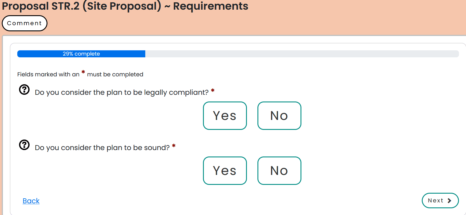 2.4 You'll be asked whether you believe the Plan is legally compliant and sound.
